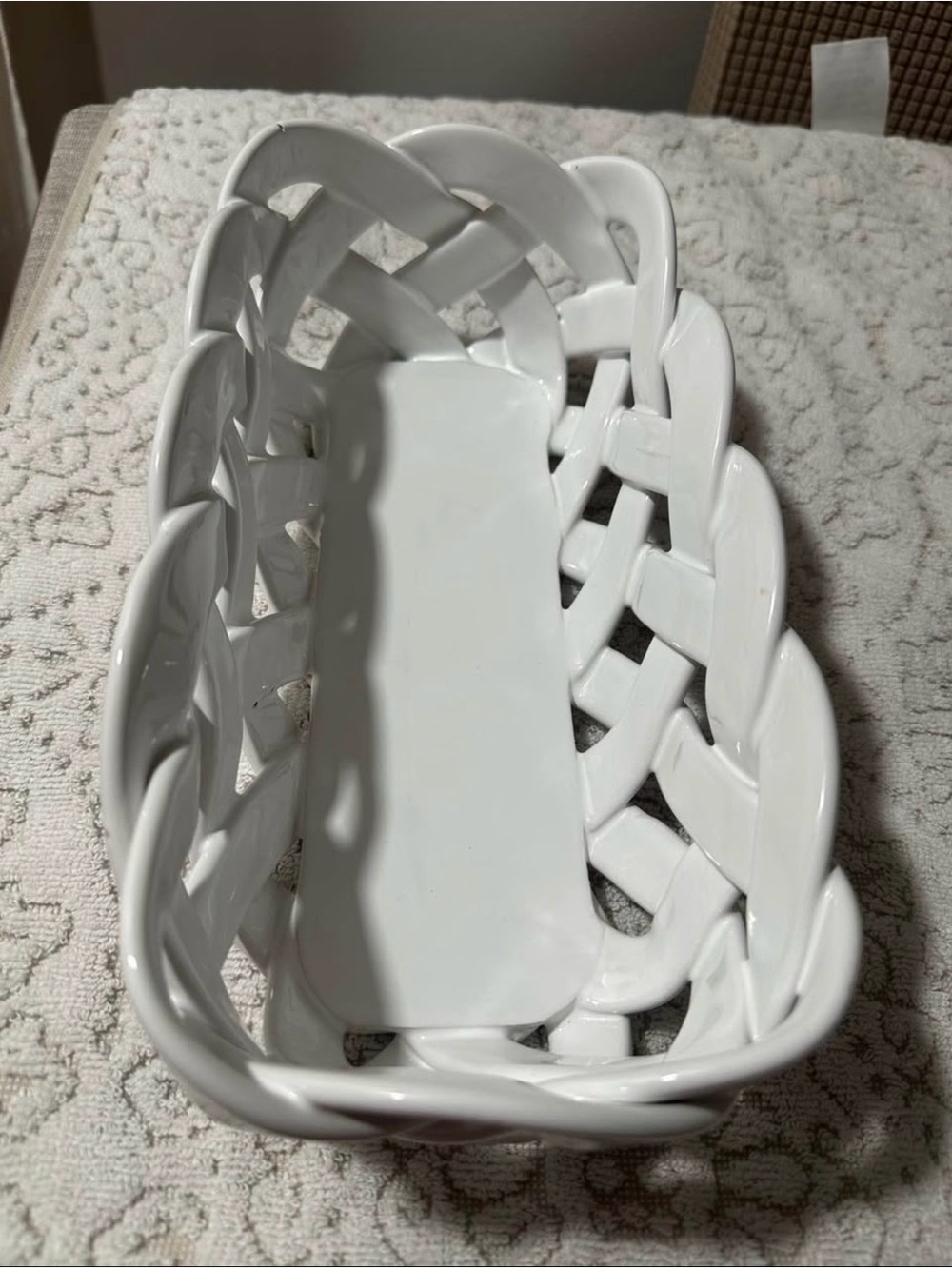 Primo'Gi Italy White Woven Ceramic Bread Basket - Handmade Lattice vintage - Picture 1 of 10